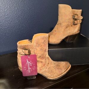 Lucchese floral distressed leather cowboy booties